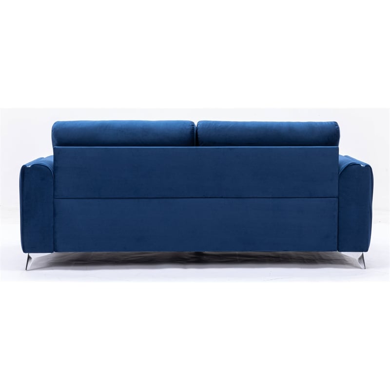Maklaine Velvet Upholstered Wooden Frame Contemporary Sofa in Blue