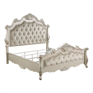 Maklaine Transitional Button Tufted Wooden Frame Bed in Champagne Gold