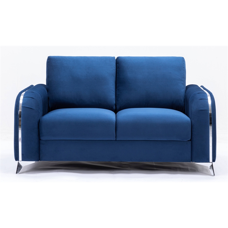 Maklaine Velvet Upholstered Wooden Frame Contemporary Loveseat in Blue