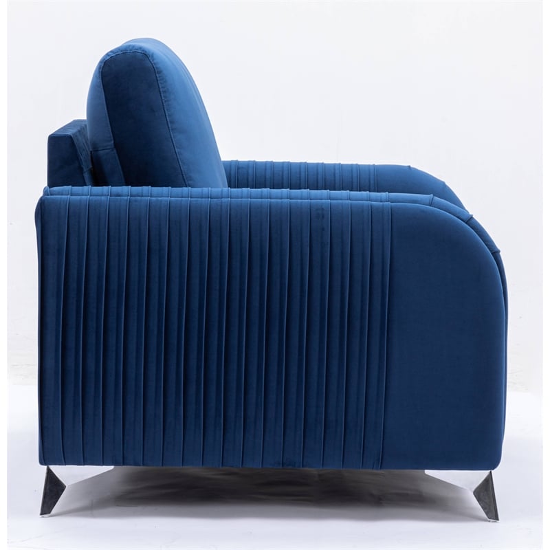 Maklaine Velvet Upholstered Wooden Frame Contemporary Loveseat in Blue