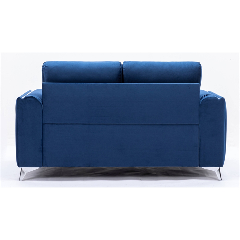 Maklaine Velvet Upholstered Wooden Frame Contemporary Loveseat in Blue
