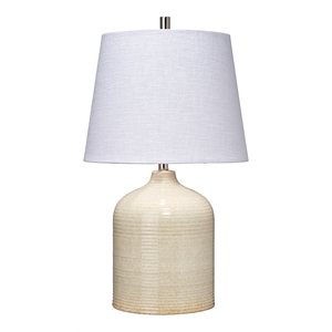 maklaine modern ceramic & metal table lamp in tan/white finish