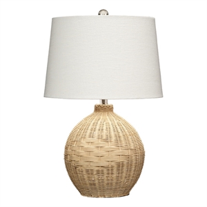maklaine 1-light rattan & linen table lamp in natural/white finish