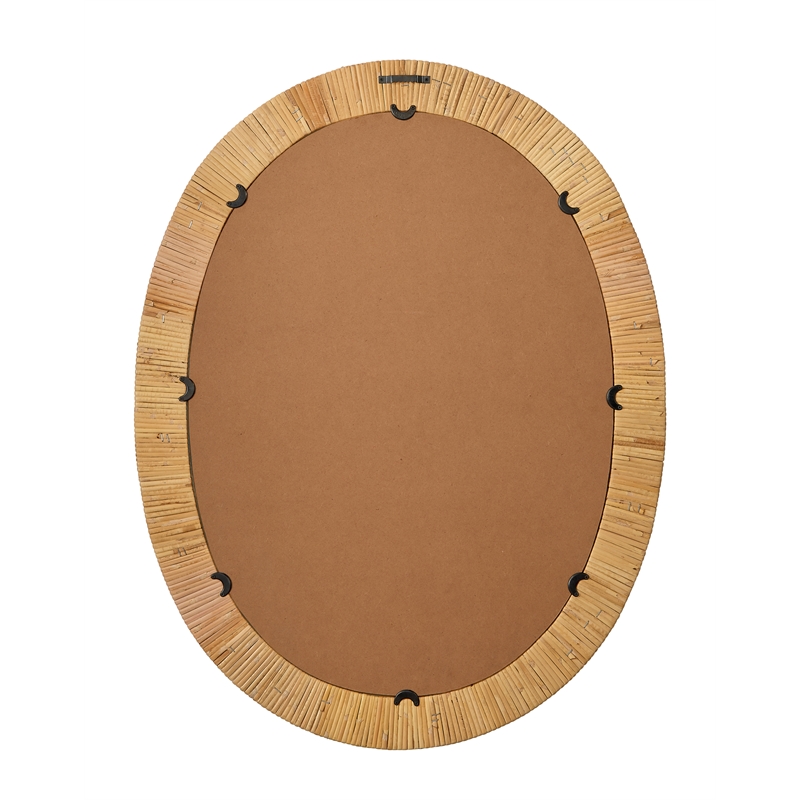 Maklaine Coastal Rattan & MDF Wood Accent Mirror in Natural Finish