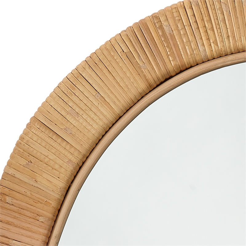Maklaine Coastal Rattan & MDF Wood Accent Mirror in Natural Finish