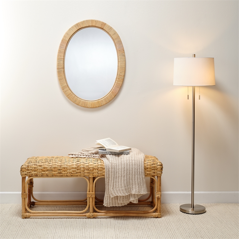 Maklaine Coastal Rattan & MDF Wood Accent Mirror in Natural Finish