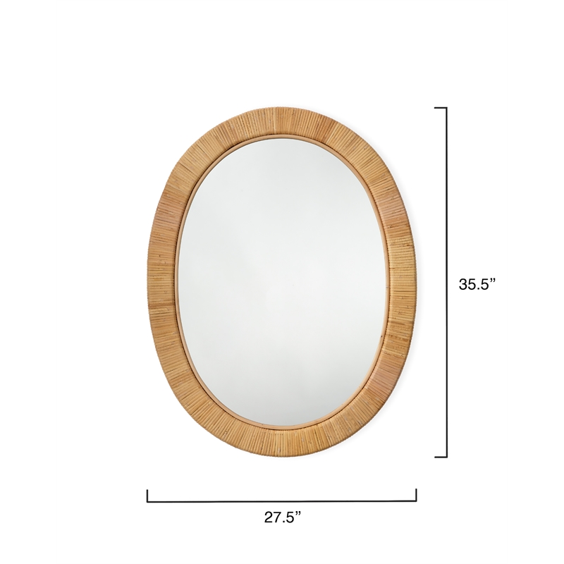 Maklaine Coastal Rattan & MDF Wood Accent Mirror in Natural Finish