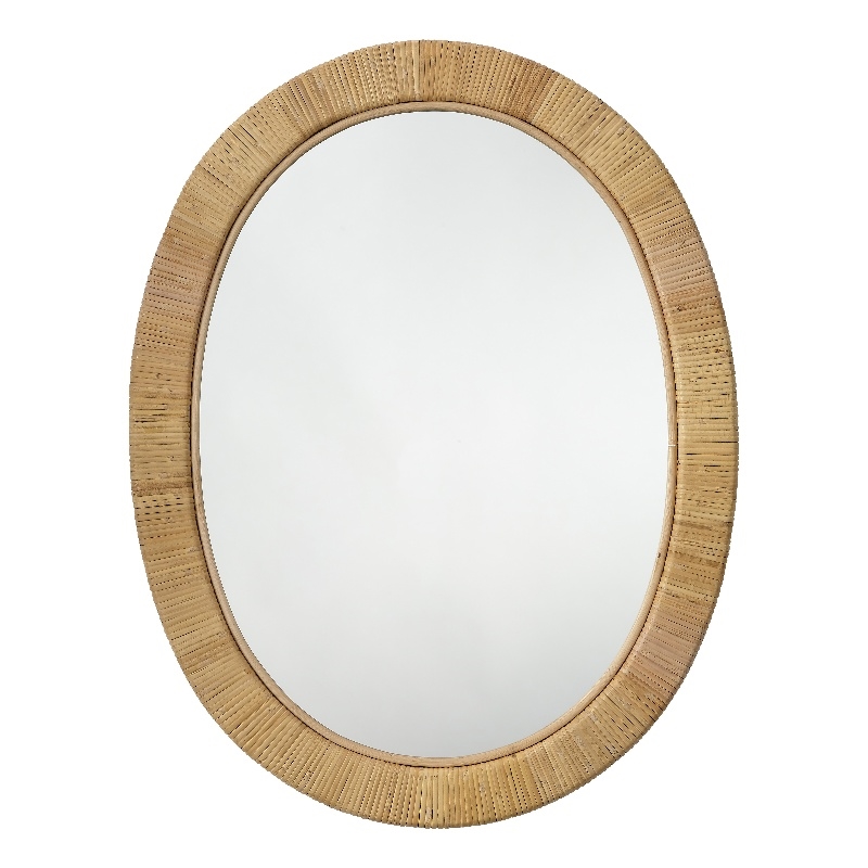 Maklaine Coastal Rattan & MDF Wood Accent Mirror in Natural Finish
