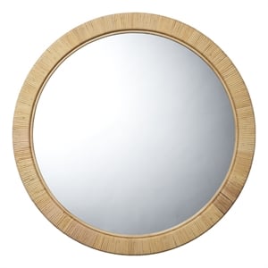 Maklaine Round Coastal Rattan & Glass Wall Mirror in Natural
