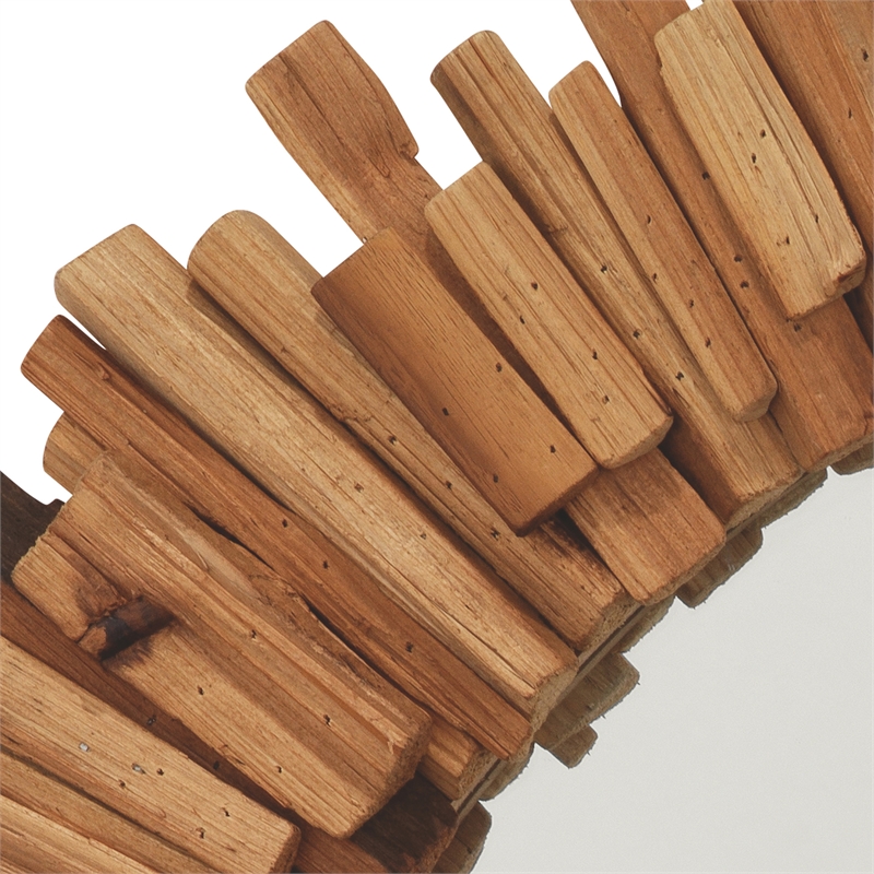 Maklaine Contemporary Round Wood & MDF Accent Mirror in Brown