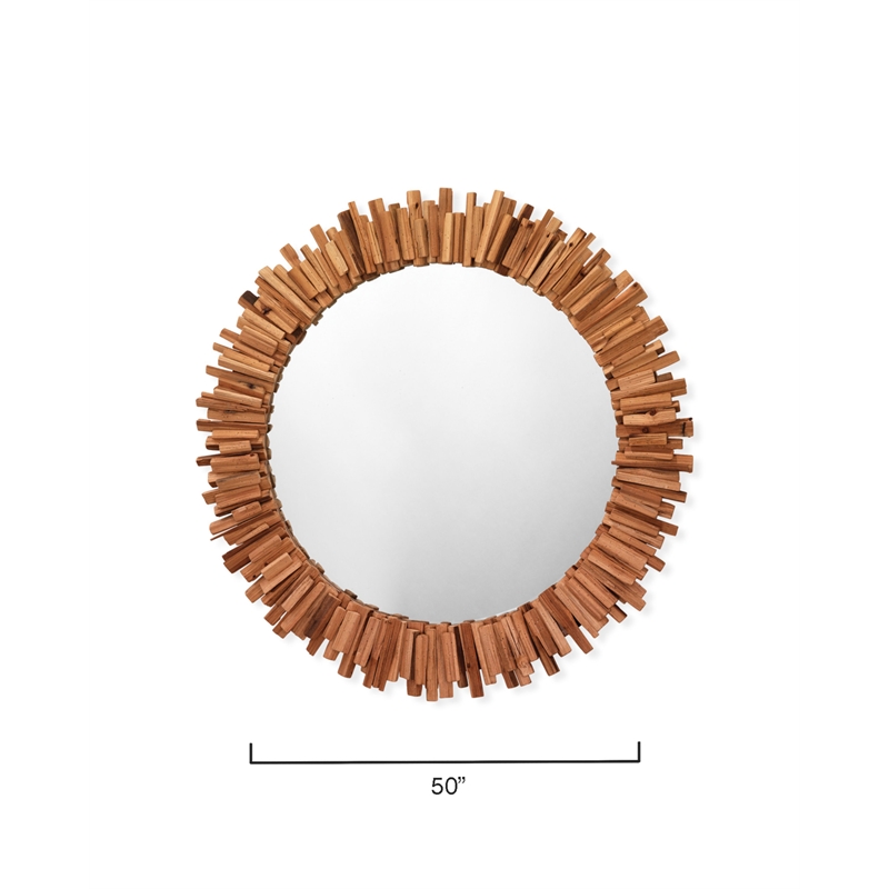 Maklaine Contemporary Round Wood & MDF Accent Mirror in Brown