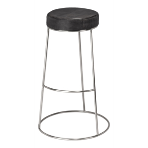 Maklaine 30&quot Round Leather & Iron Metal Bar Stool in Charcoal