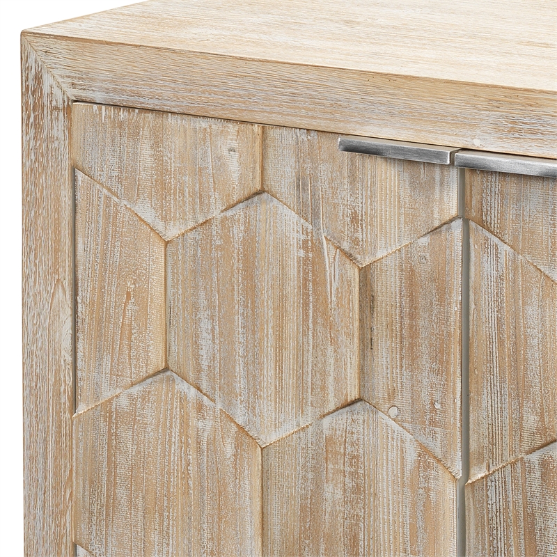 Maklaine Three-Door Engineered Wood Accent Chest in Gray Wash