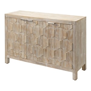 Maklaine Three-Door Engineered Wood Accent Chest in Gray Wash