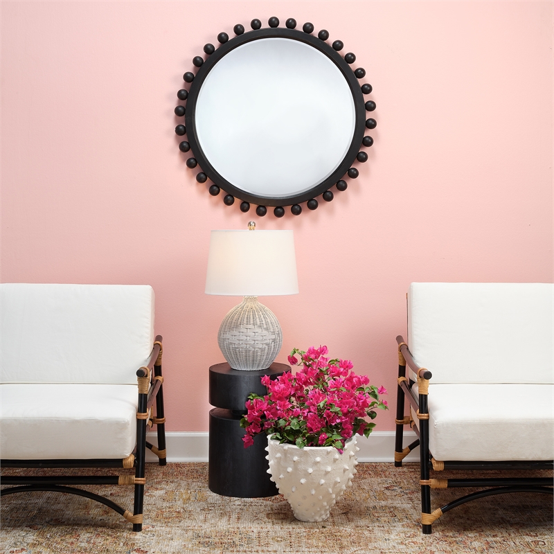 Maklaine Beveled Transitional Fir Wood Mirror in Dark Charcoal