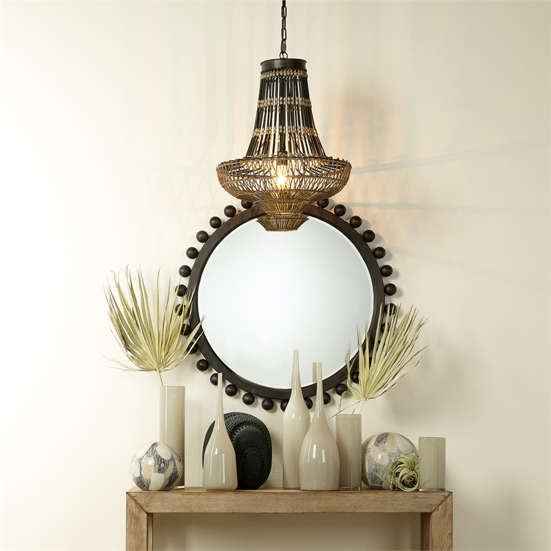Maklaine Beveled Transitional Fir Wood Mirror in Dark Charcoal