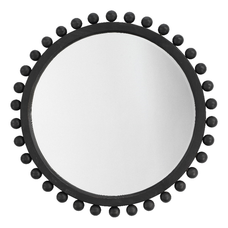 Maklaine Beveled Transitional Fir Wood Mirror in Dark Charcoal