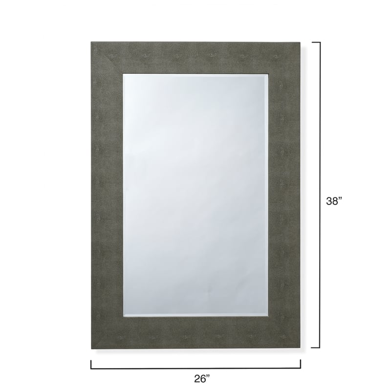 Maklaine Faux Shagreen Vinyl Gray Mirror Rectangular Beveled Glass 38