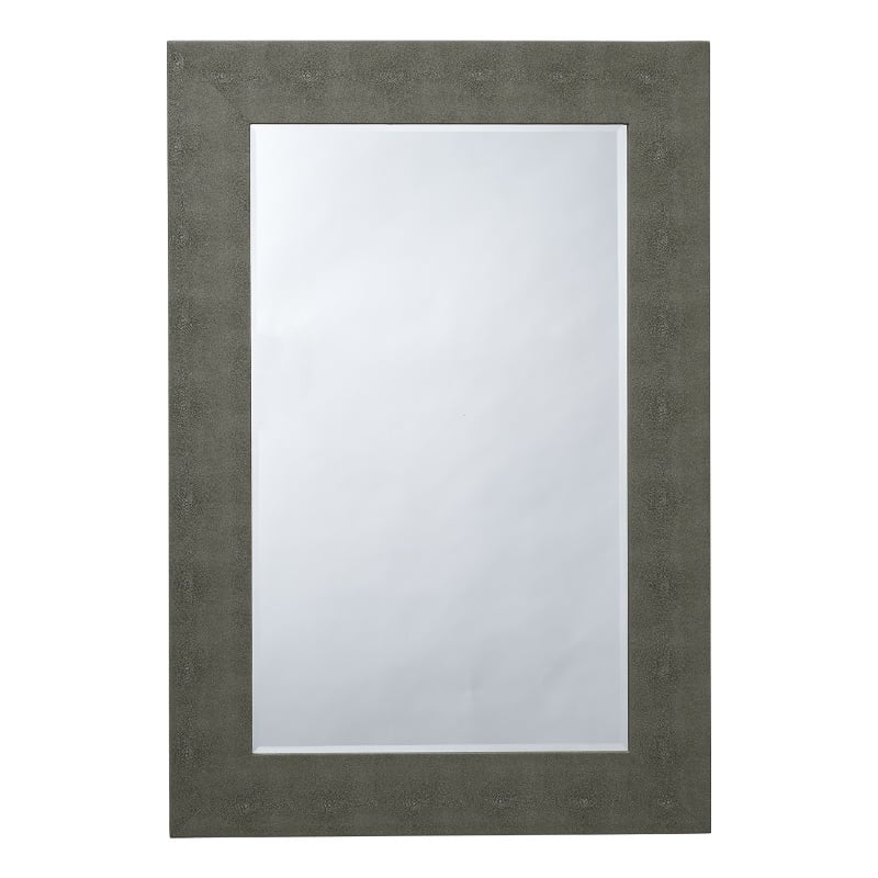 Maklaine Faux Shagreen Vinyl Gray Mirror Rectangular Beveled Glass 38