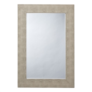 Maklaine Transitional Faux Shagreen Vinyl/Glass Mirror in Ivory
