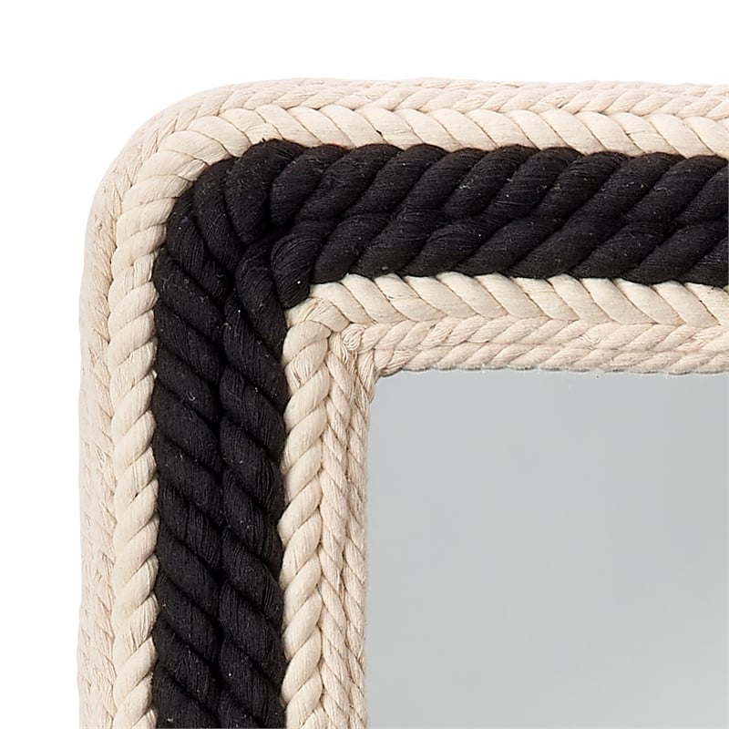 Maklaine Jute Rectangle Cotton & MDF Wood Accent Mirror in Black