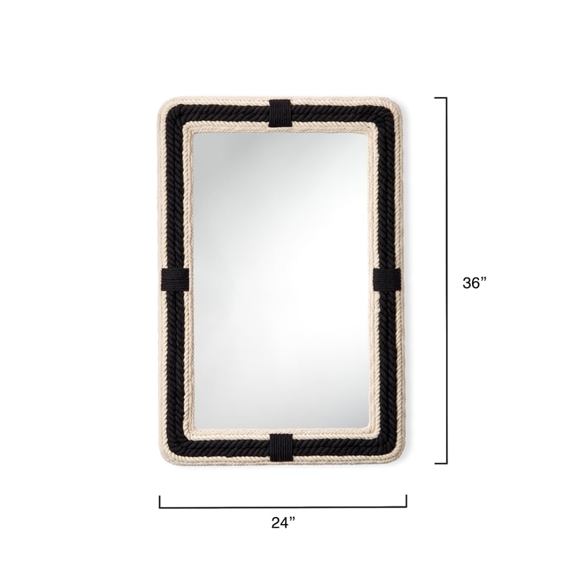 Maklaine Jute Rectangle Cotton & MDF Wood Accent Mirror in Black