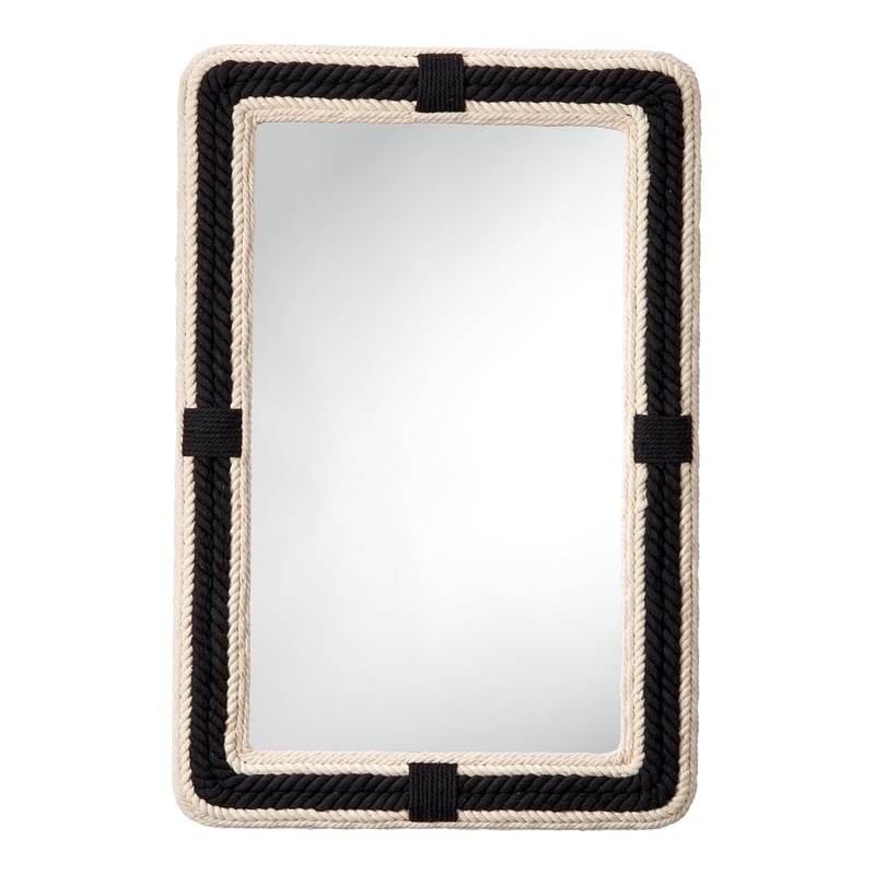 Maklaine Jute Rectangle Cotton & MDF Wood Accent Mirror in Black