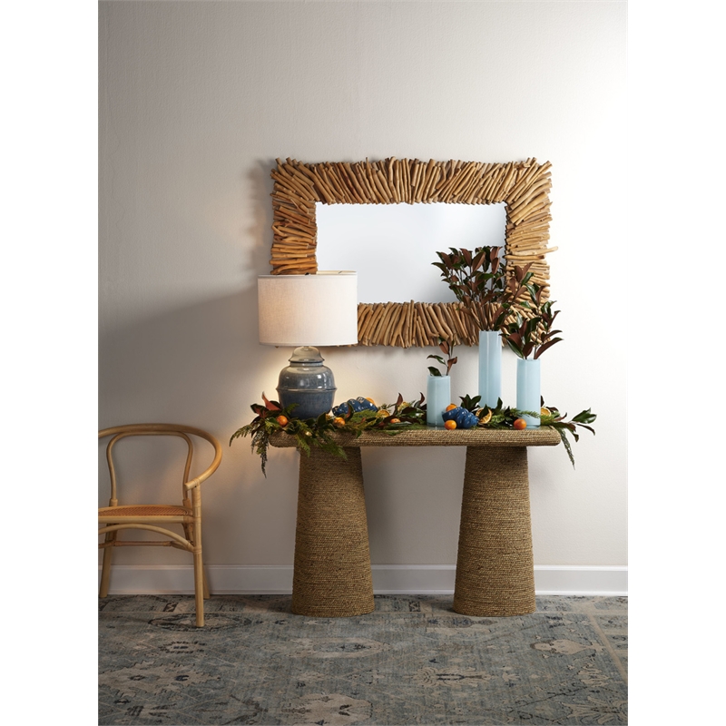 Maklaine Contemporary Rectangle Wood & MDF Accent Mirror in Brown