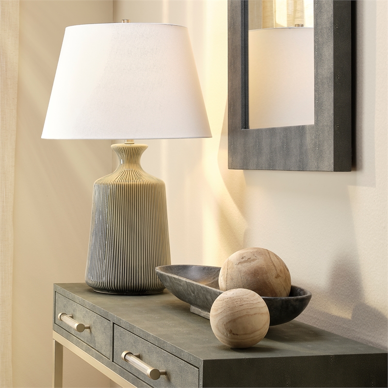 Maklaine Traditional Ceramic & Metal Table Lamp in Gray/Off White