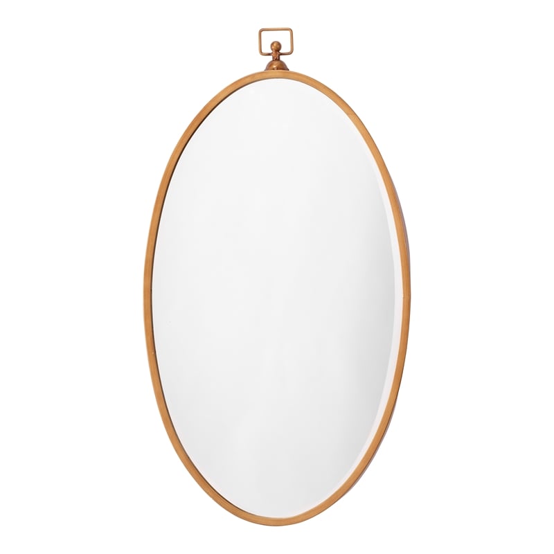 Maklaine Iron Metal/Engineered Wood Accent Mirror in Antique Brass