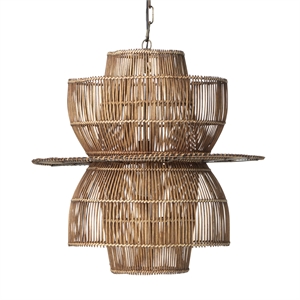 Maklaine 1-Light Farmhouse Rattan & Iron Metal Pendant in Antique Brass