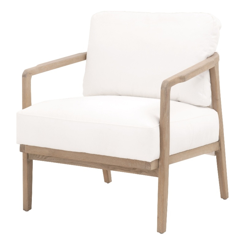 Maklaine Transitional Fabric Club Chair in Pearl White / Smoke Gray