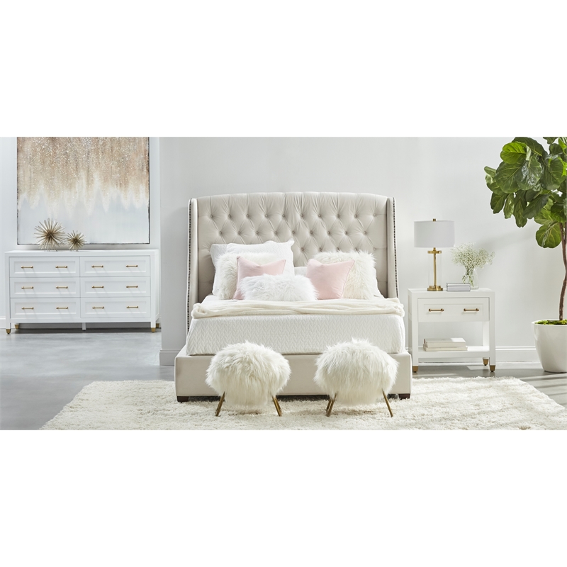 Maklaine Transitional 1-Drawer Wood Nightstand in White Finish