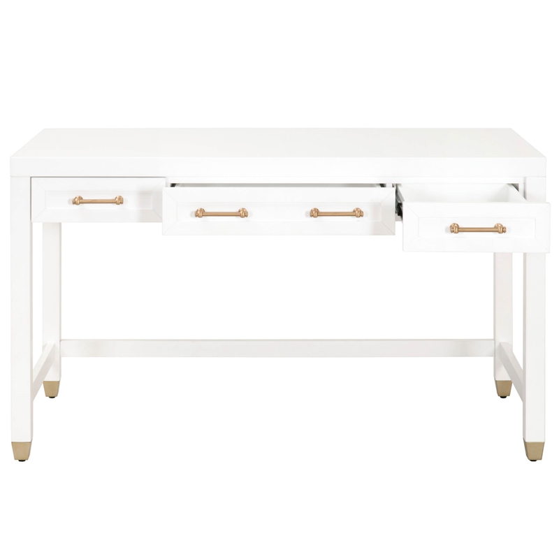 Maklaine Transitional Wood and Steel Desk in Matte White Finish