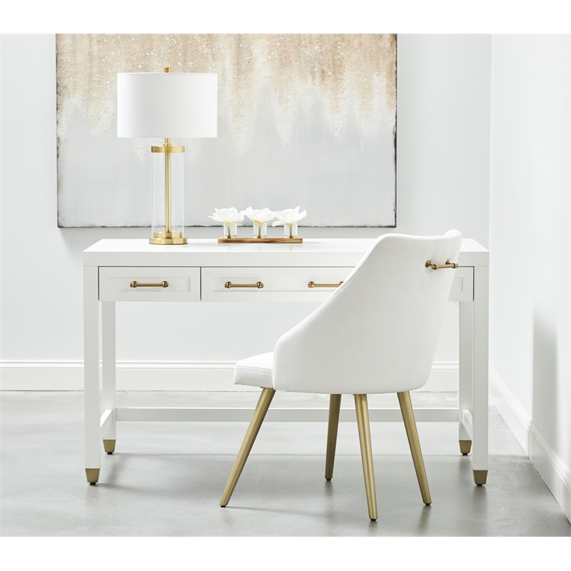 Maklaine Transitional Wood and Steel Desk in Matte White Finish