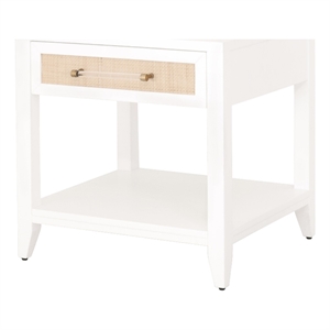 Maklaine Transitional Wood Side Table in White / Natural Finish