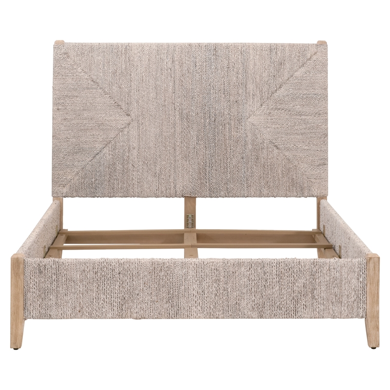 Maklaine Transitional Fabric Cal King Bed in Off White/Gray Finish