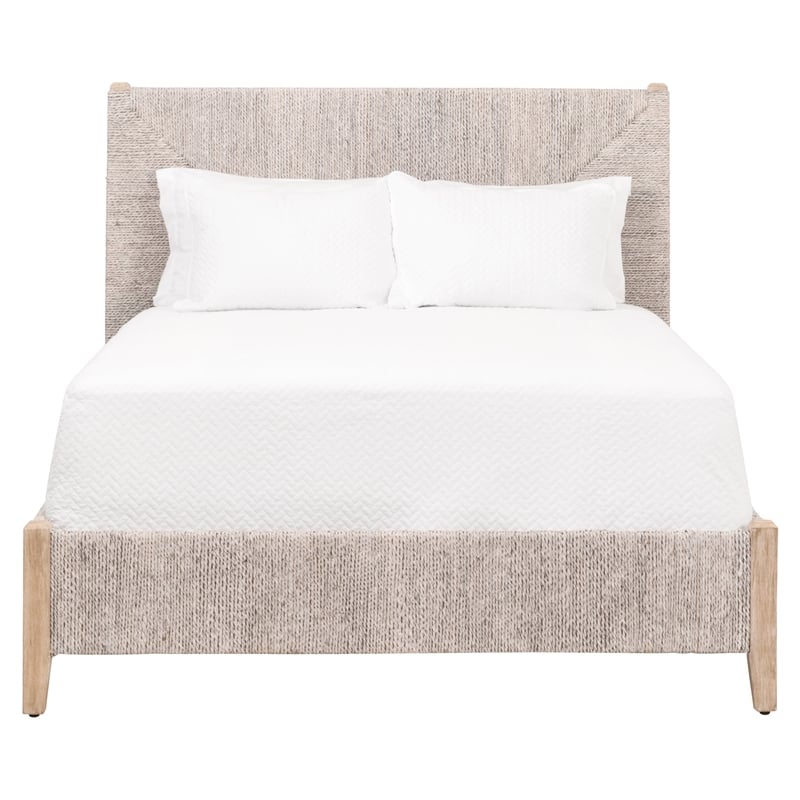 Maklaine Transitional Fabric Cal King Bed in Off White/Gray Finish