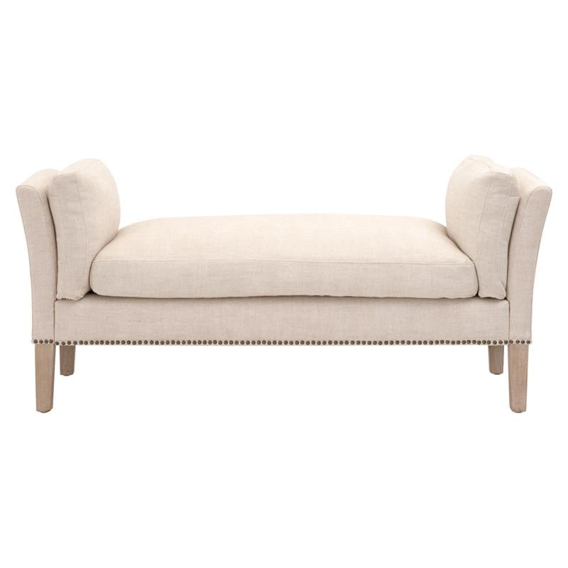 Maklaine Transitional Fabric Bench in Bisque Beige / Natural Gray Ash