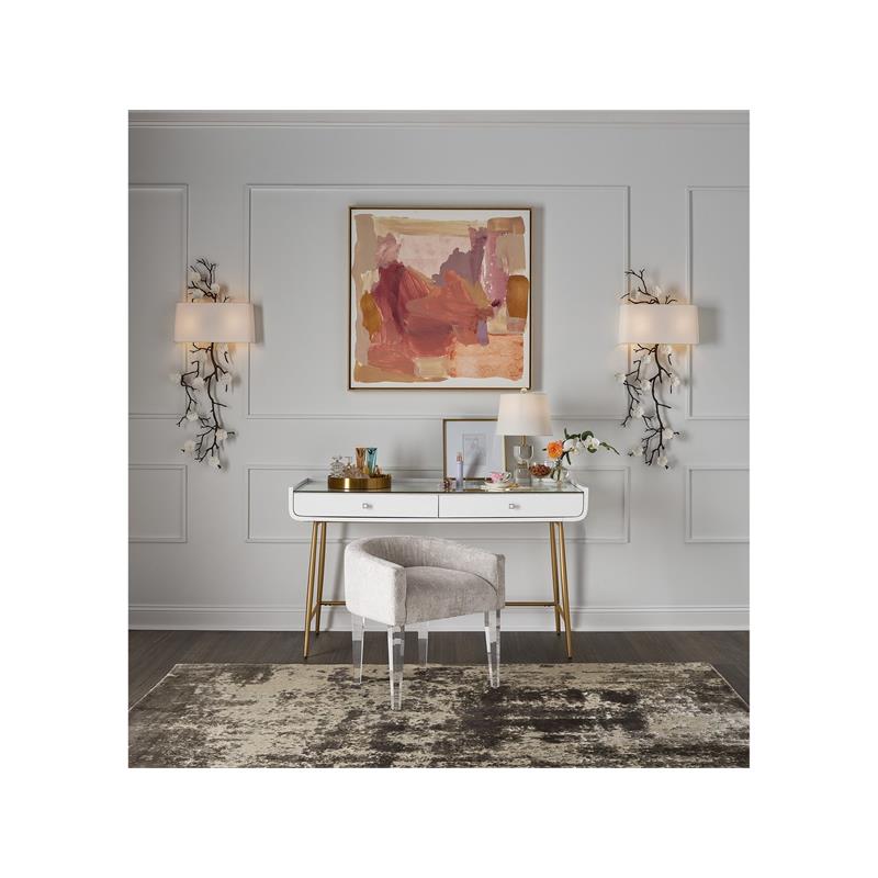 Maklaine Contemporary Fabric Vanity Chair with Acrylic Legs in White