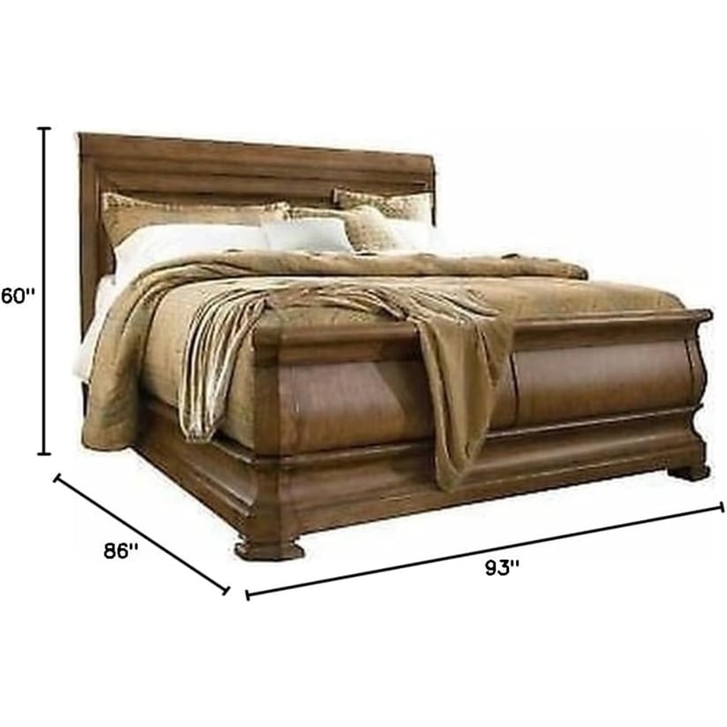 Maklaine Wood Cognac Brown Sleigh Bed King 86