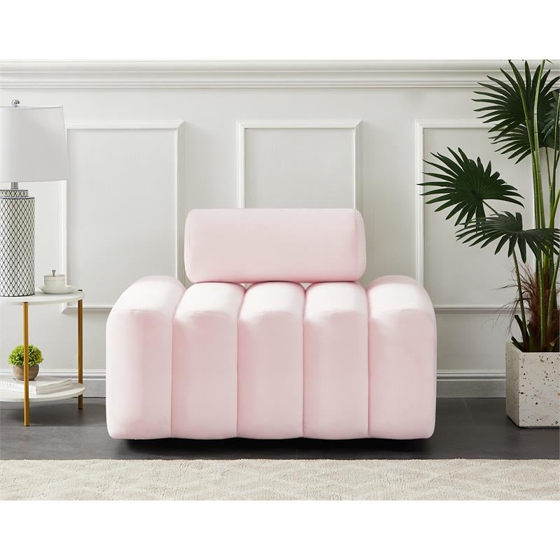 Maklaine Contemporary Deep Channel Tufted Soft Rich Pink Velvet Chair