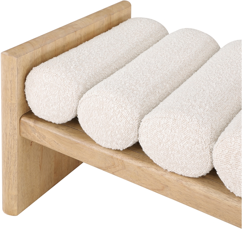 Maklaine Contemporary Soft Rich Cream Finish Boucle Fabric Bench