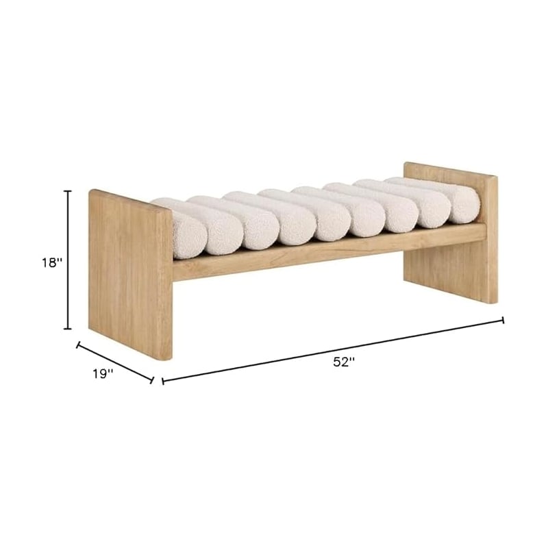 Maklaine Contemporary Soft Rich Cream Finish Boucle Fabric Bench