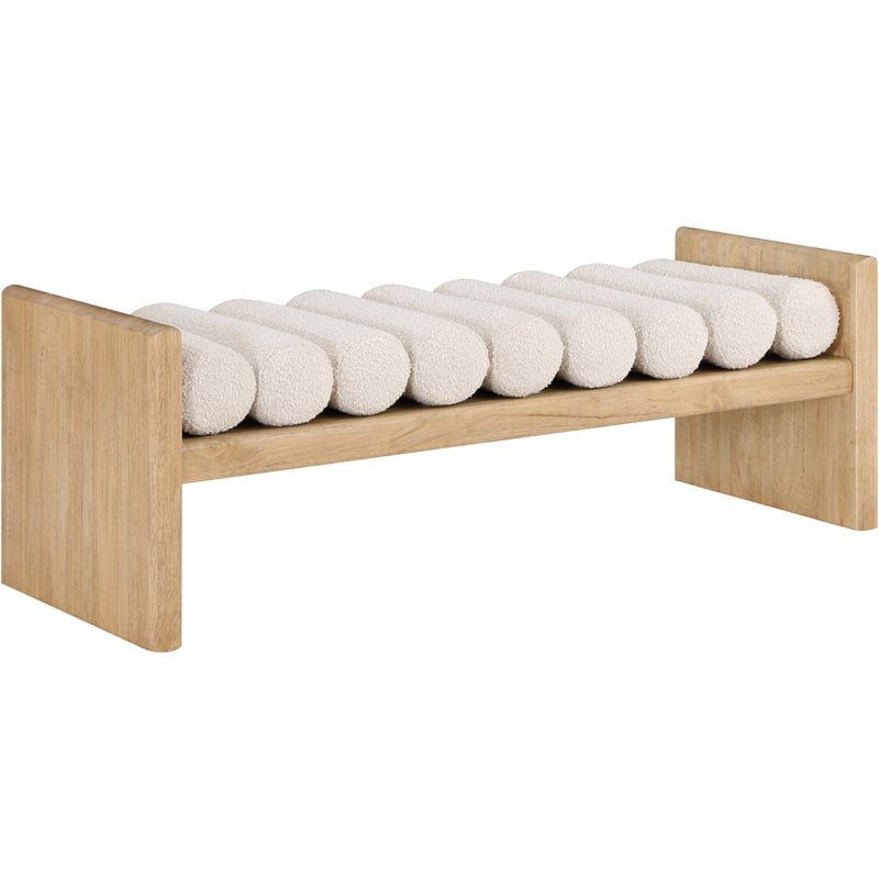 Maklaine Contemporary Soft Rich Cream Finish Boucle Fabric Bench