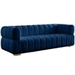 Maklaine Contemporary Deep Biscuit Tufted Soft Rich Navy Finish Velvet Sofa