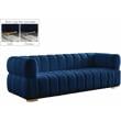 Maklaine Contemporary Deep Biscuit Tufted Soft Rich Navy Finish Velvet Sofa