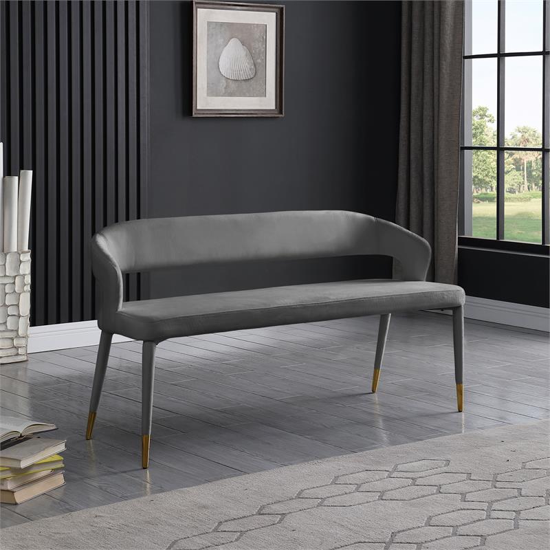 Maklaine Contemporary Upholstered Soft Rich Gray Finish Velvet Bench