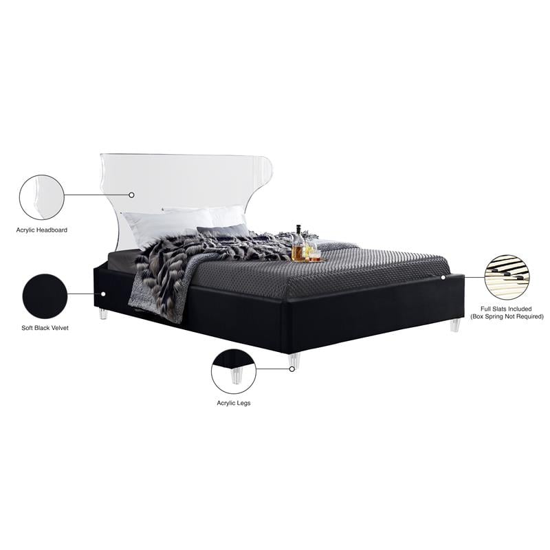 Maklaine Contemporary Soft Rich Black Finish Velvet Full Bed