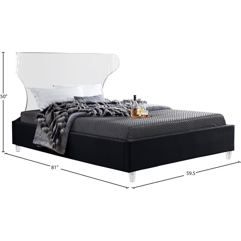 Maklaine Contemporary Soft Rich Black Finish Velvet Full Bed